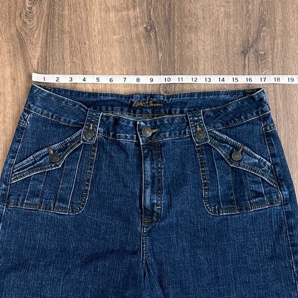 Kikit Denim Boyfriend Dark Wash Button Flap Square Pocket Sailor Shorts Sz 14 - Picture 5 of 9